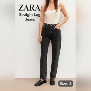 Zara Women's Washed Black Straight Leg Jean  Cotton Elastane Size 6